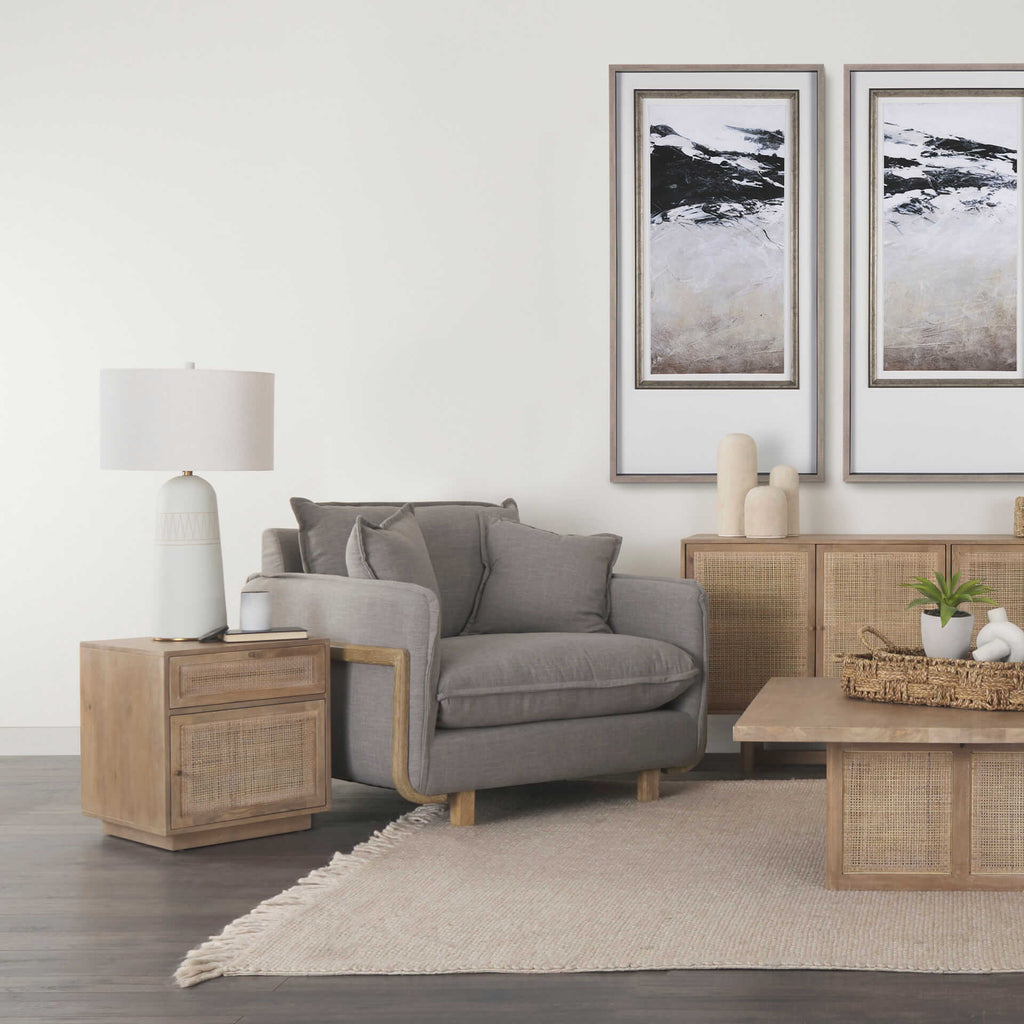 MERCANA GRIER LIGHT BROWN WOOD WITH CANE COFFEE TABLE 69902