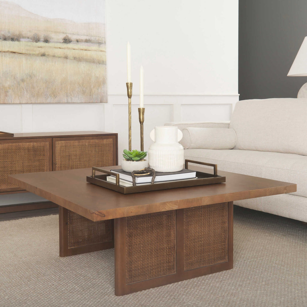 MERCANA GRIER MEDIUM BROWN WOOD WITH CANE MEDIA CONSOLE 69897