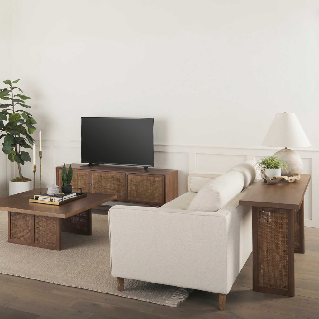 MERCANA GRIER DARK CONSOLE TABLE WITH CANE ACCENT 69906