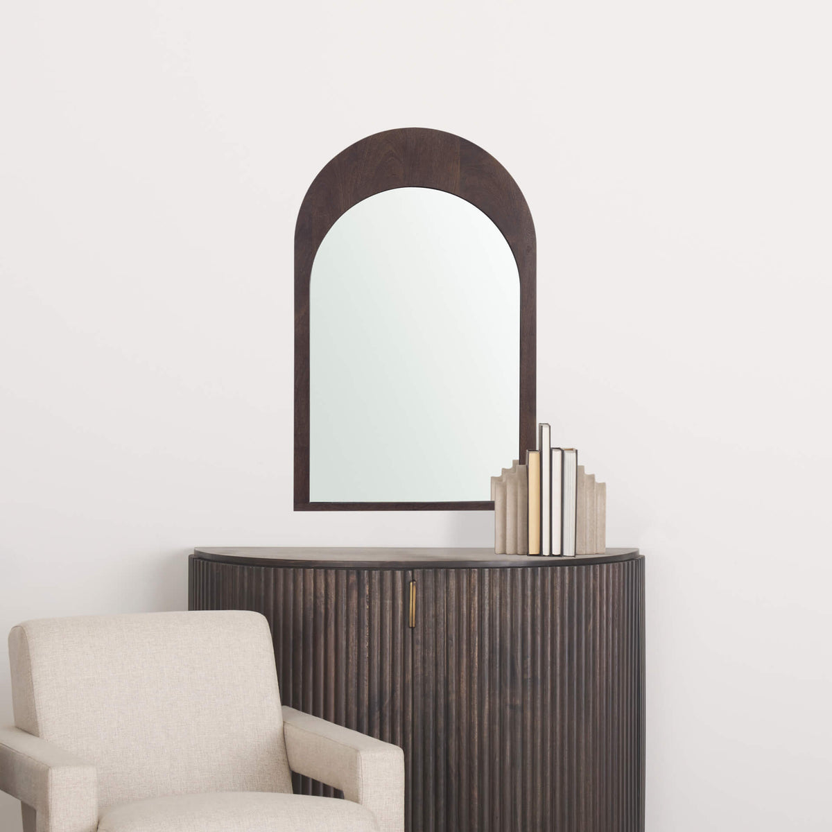 MERCANA CELESTE DARK BROWN WOOD ARCHED MIRROR 70140