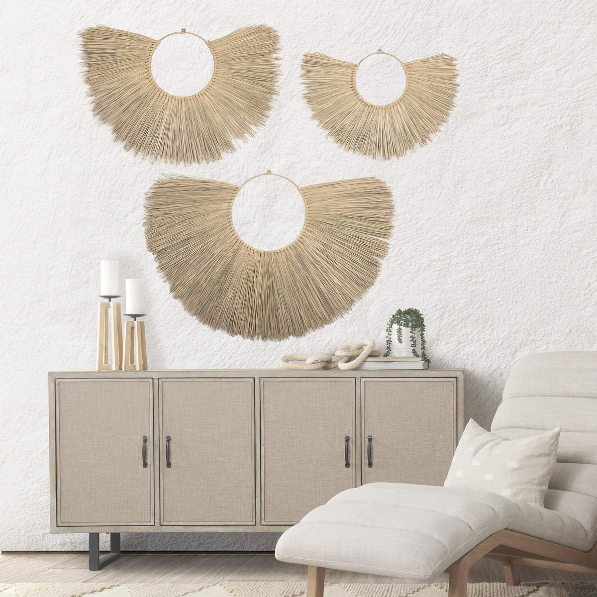 MERCANA BAYU SEAGRASS BOHO WEAVE FAN SET OF THREE 70223