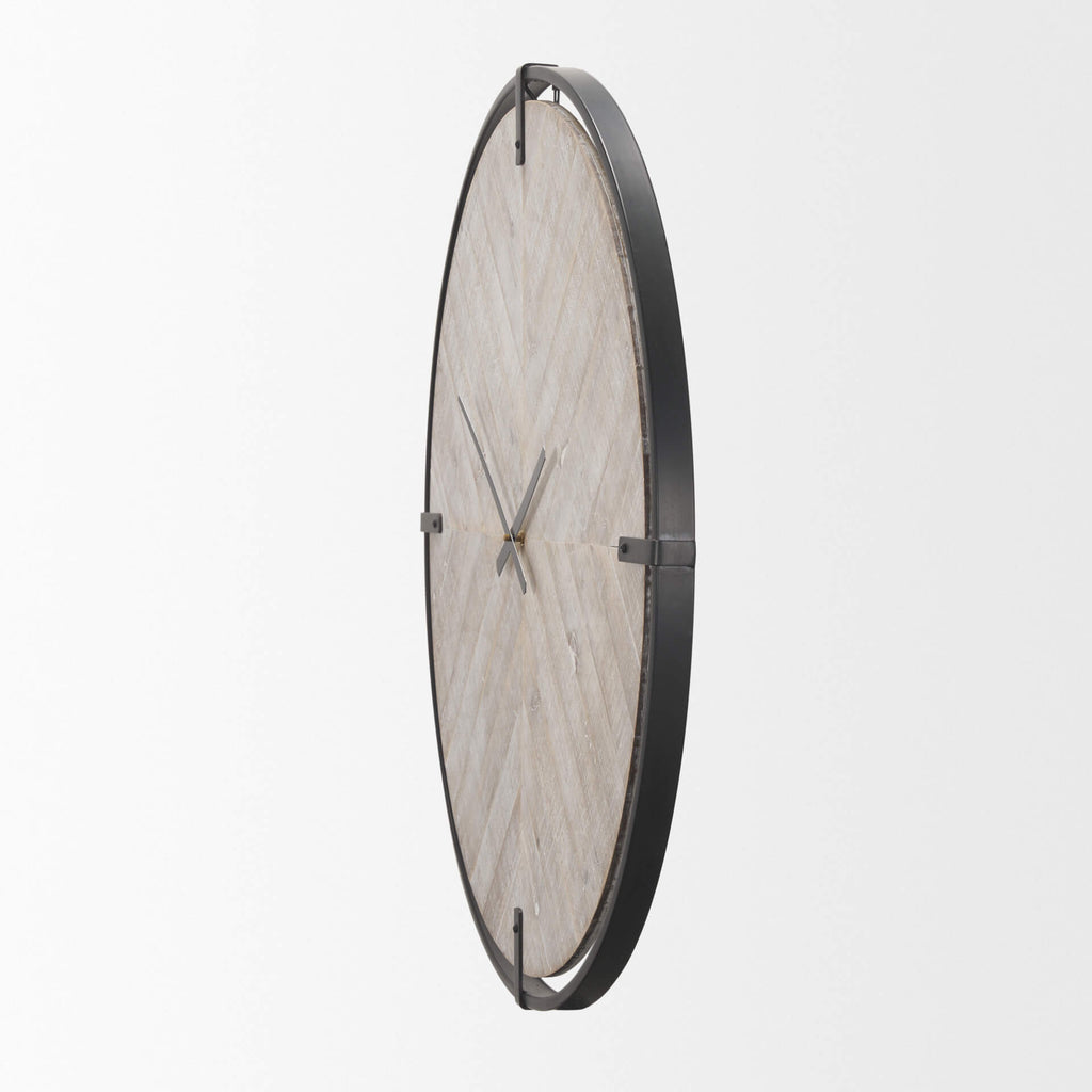 MERCANA RANI MATTE BLACK/WOOD  WALL CLOCK 70691