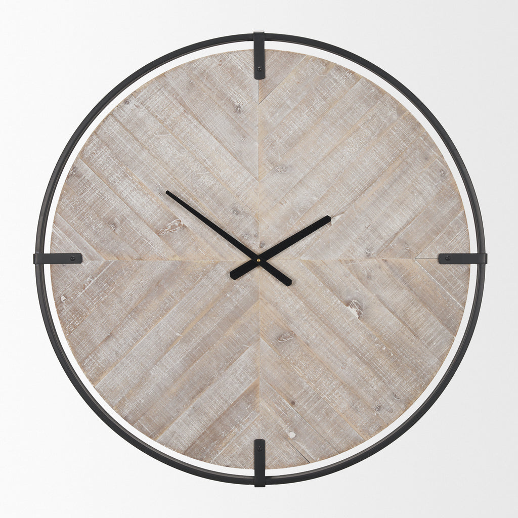 MERCANA RANI MATTE BLACK/WOOD  WALL CLOCK 70691