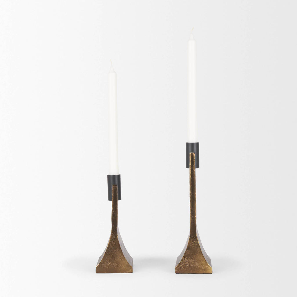 MERCANA POLLI ANTIQUED GOLD TAPER CANDLEHOLDERS 70670