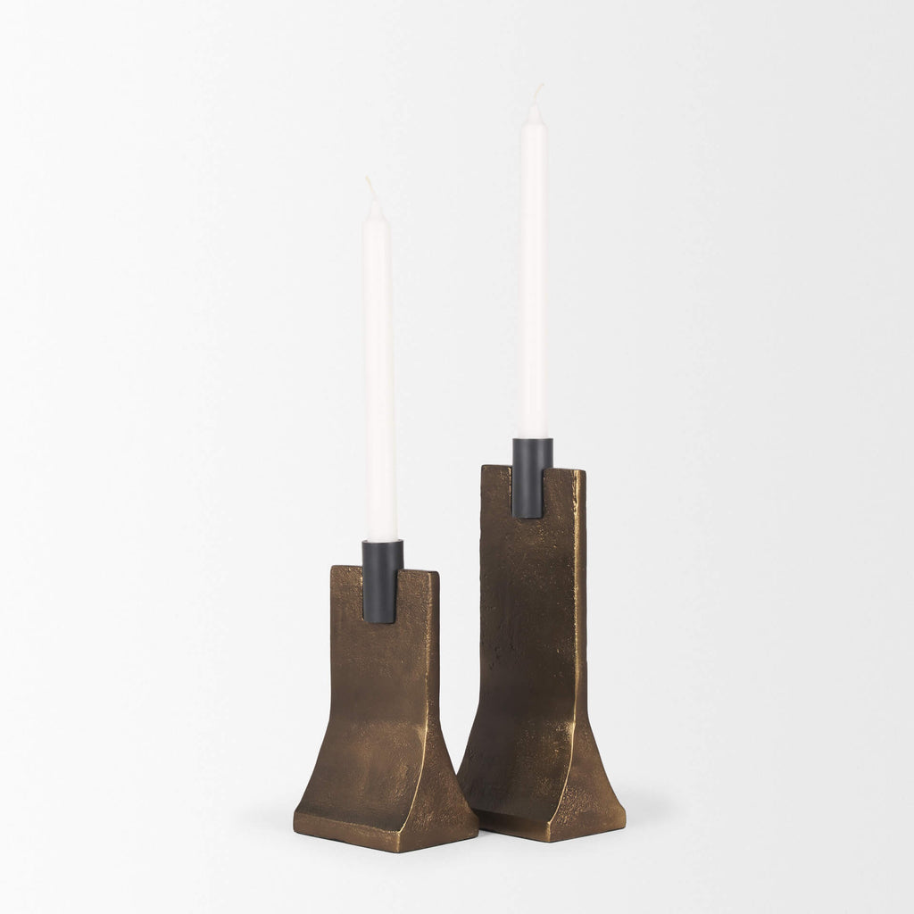 MERCANA POLLI ANTIQUED GOLD TAPER CANDLEHOLDERS 70670
