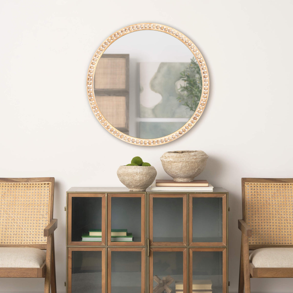 MERCANA ROAN LIGHT BROWN WOOD BEADED MIRROR 70605