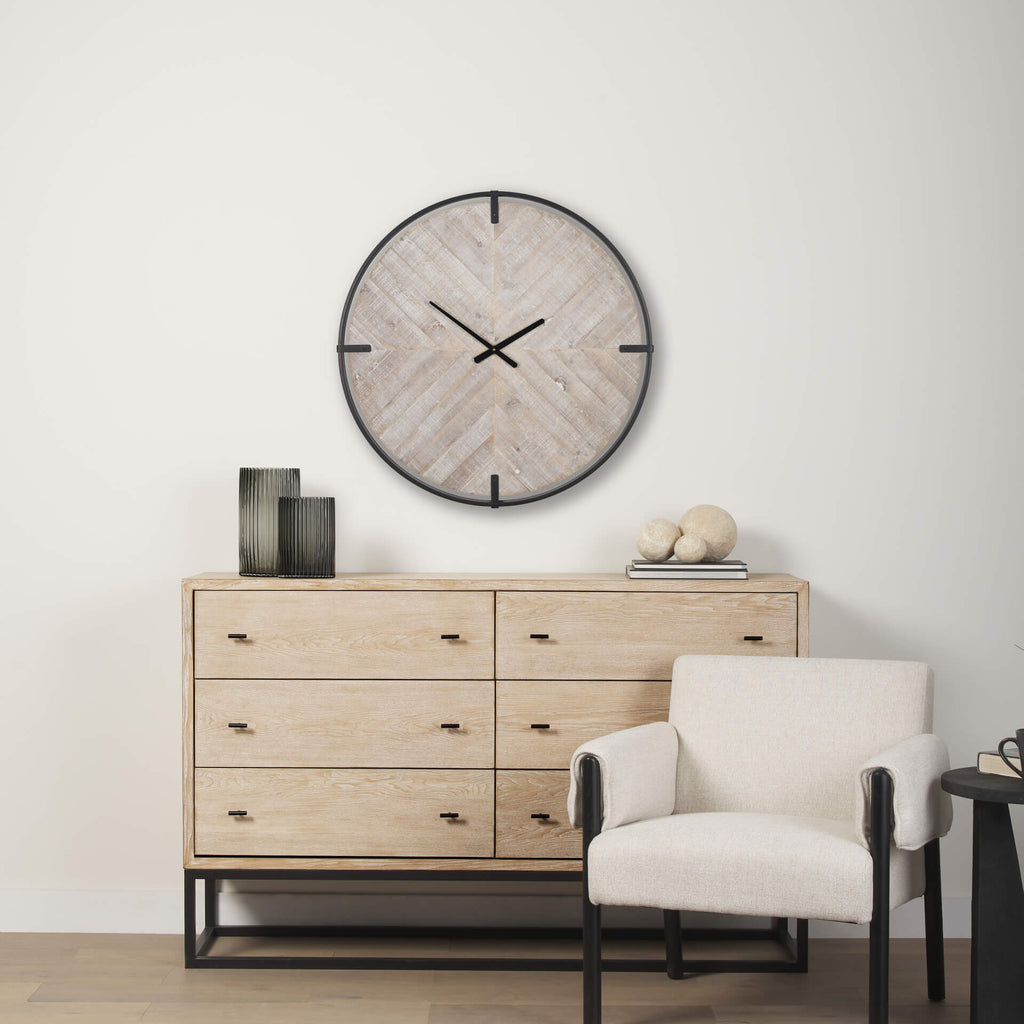MERCANA RANI MATTE BLACK/WOOD  WALL CLOCK 70691