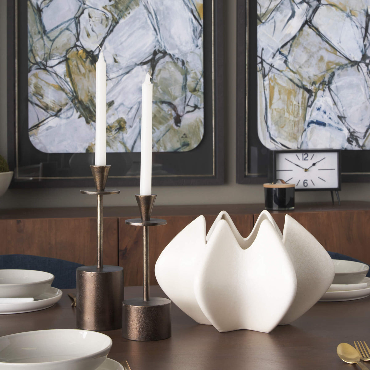 MERCANA PETRIA ANTIQUED GOLD METAL CANDLE HOLDERS 70649