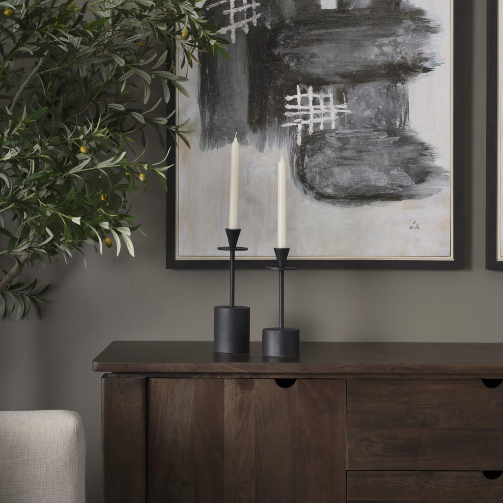 MERCANA PETRIA MATTE BLACK TAPER CANDLE HOLDERS 70650