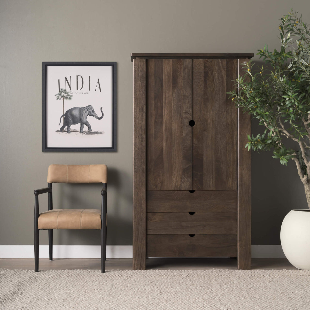 MERCANA WALLEN DARK BROWN WOOD CURIO CABINET 71008