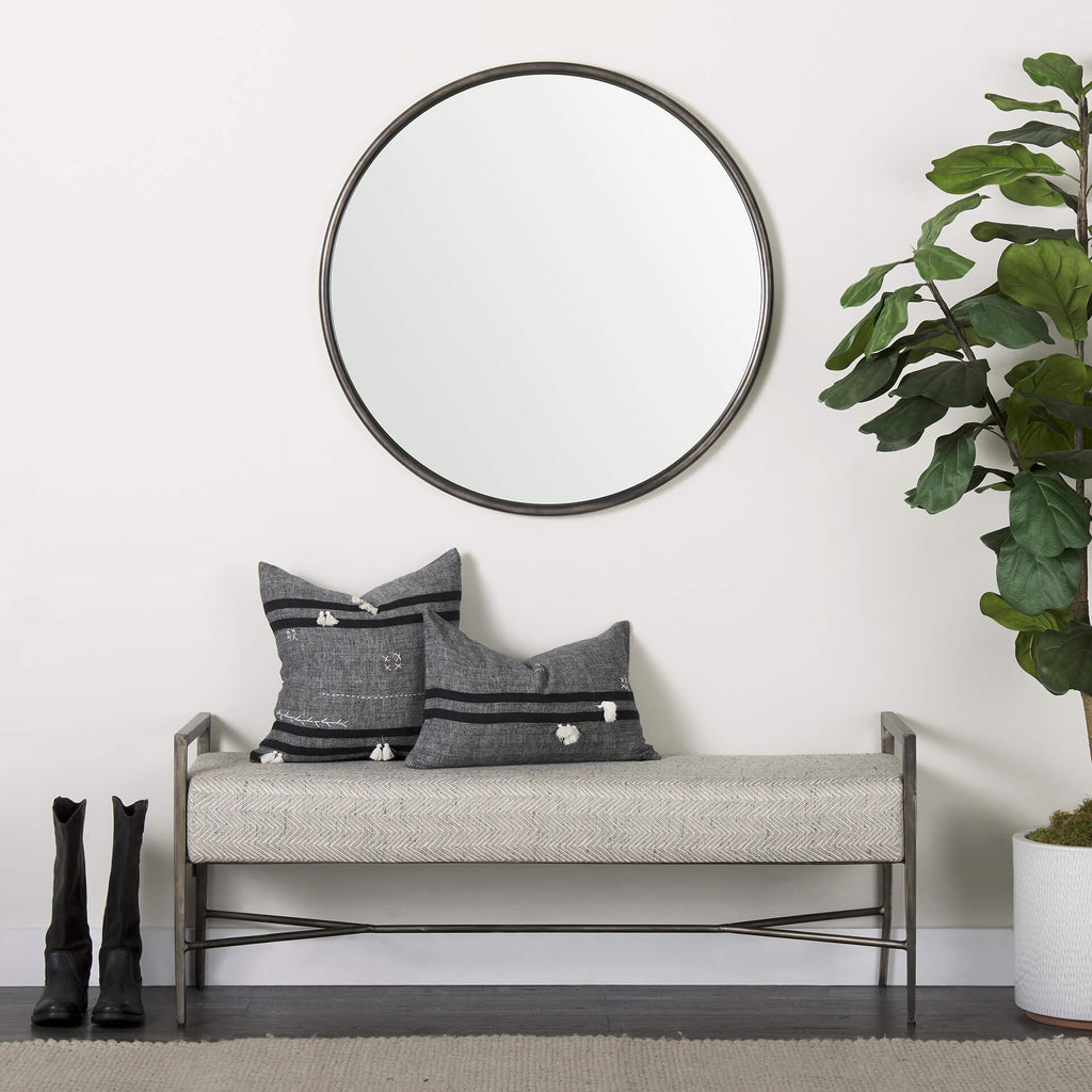 MERCANA CHARLOTTE GRAY HERRINGBONE FABRIC BENCH 69367