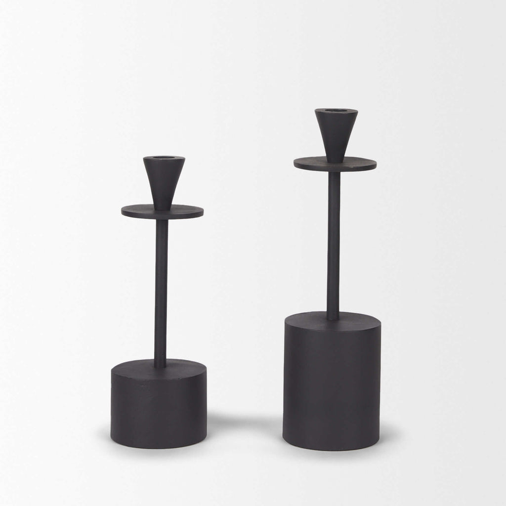 MERCANA PETRIA MATTE BLACK TAPER CANDLE HOLDERS 70650