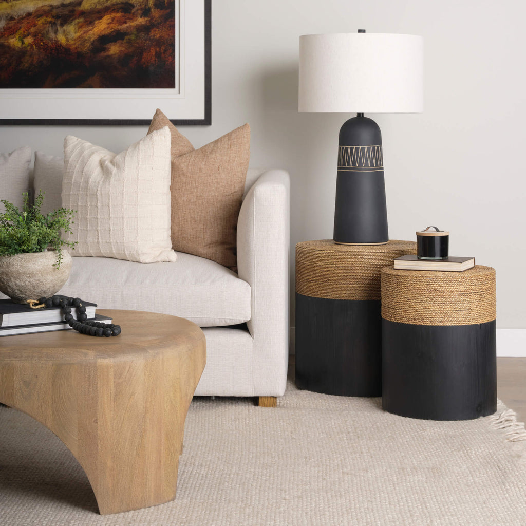 MERCANA WENOPA BLACK WITH JUTE ACCENT TABLES 71048