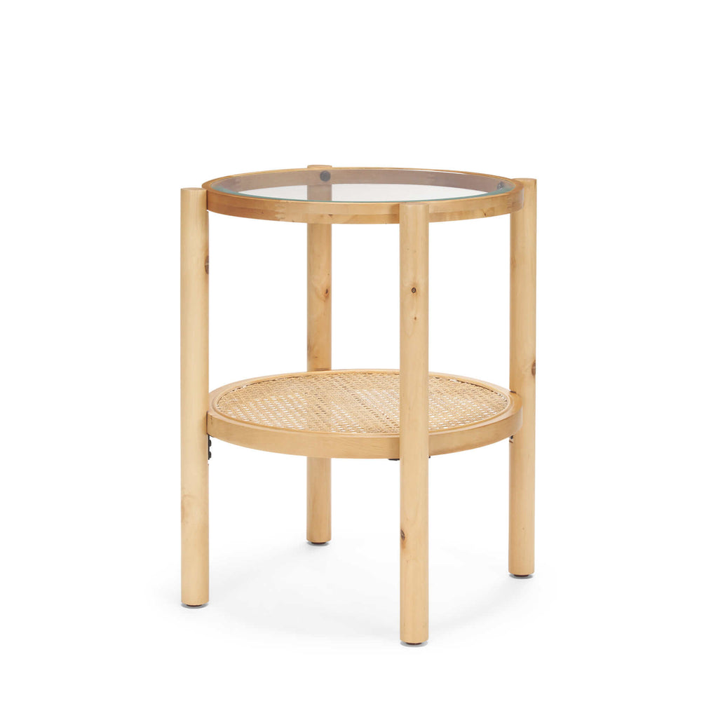 MERCANA WESLYN WOOD GLASS TOP SIDE TABLE 71044