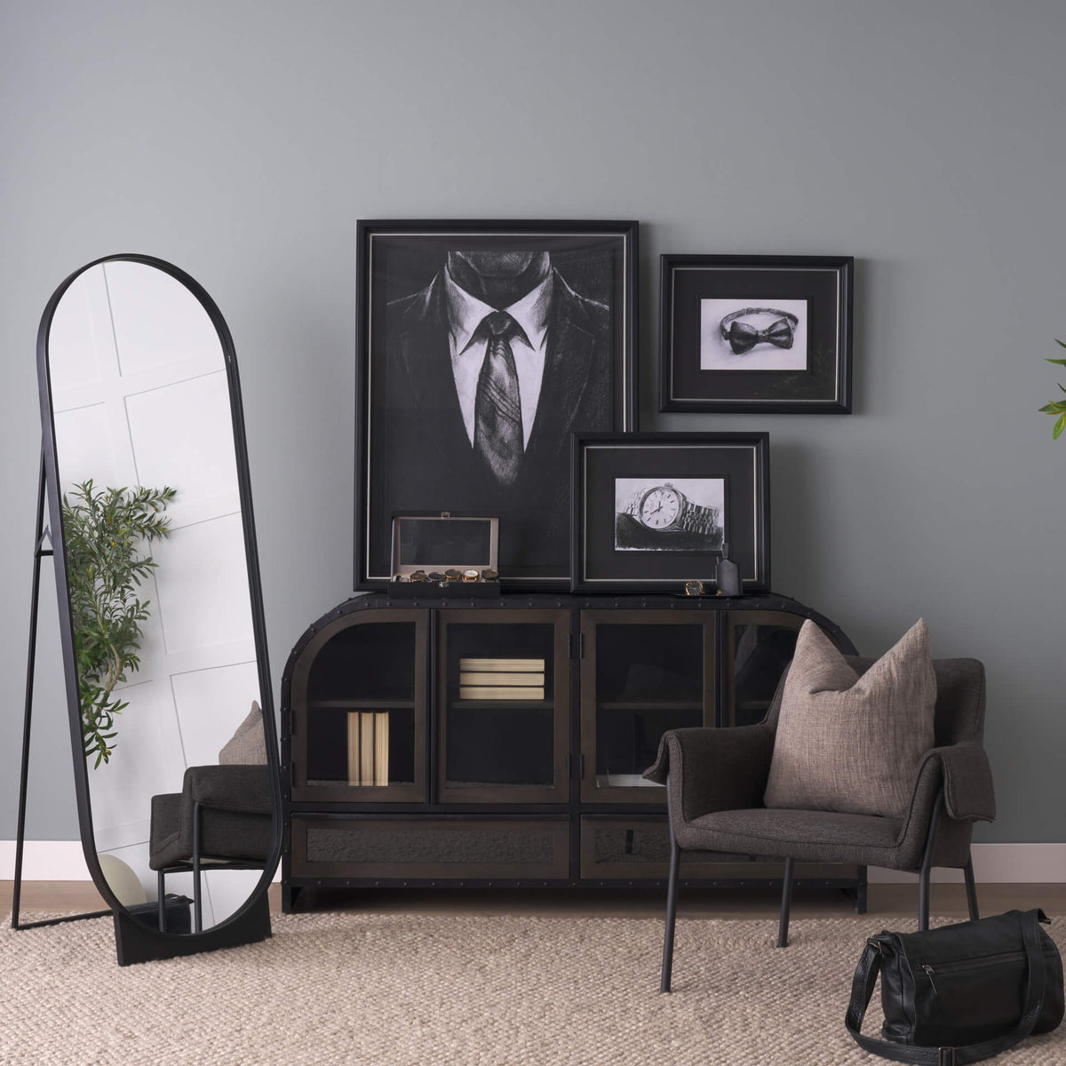 MERCANA TILLIE OBLONG BLACK STANDING FLOOR MIRROR 70908