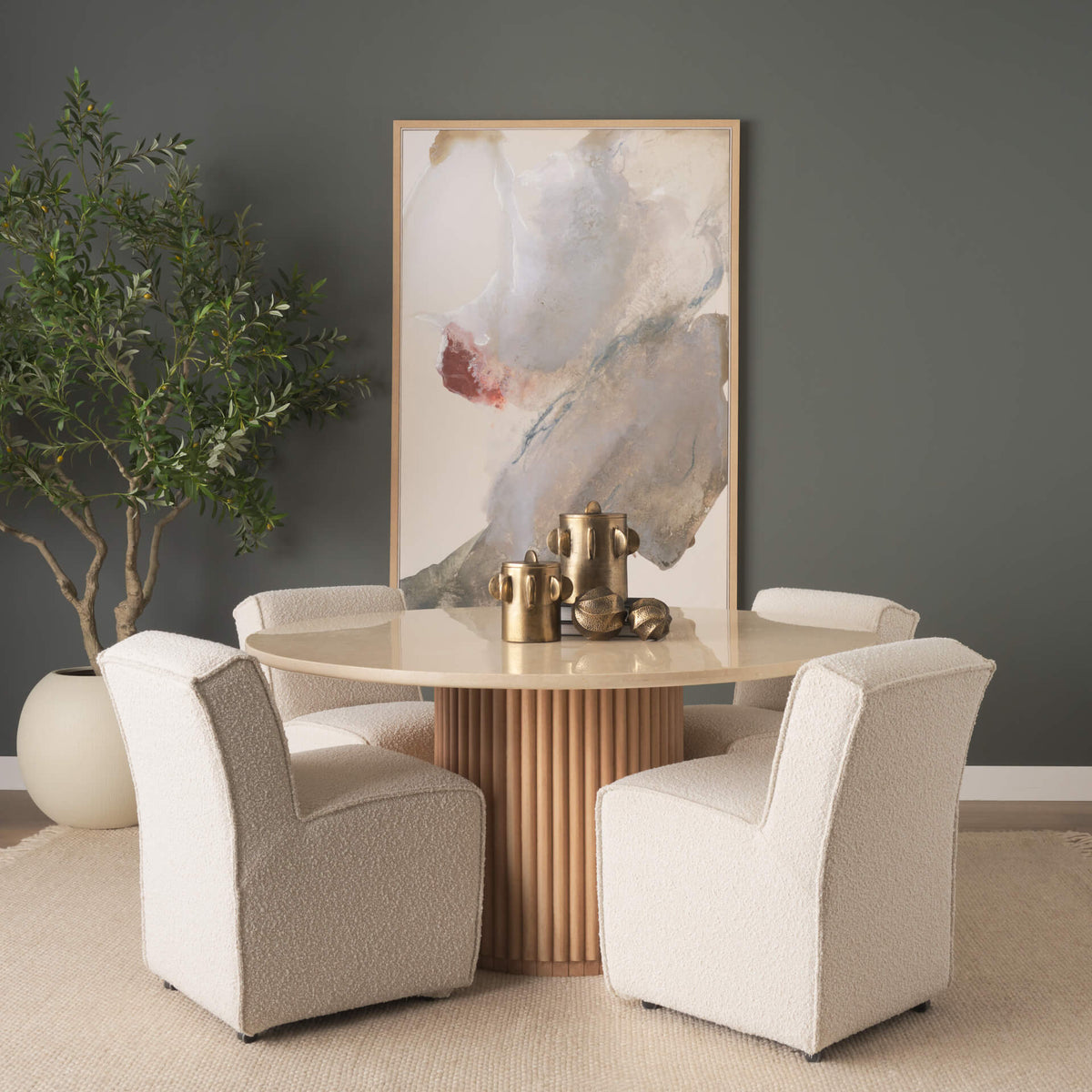 MERCANA MARBRELLO 60" MARBLE FLUTED WOOD DINING TABLE 71216-AB