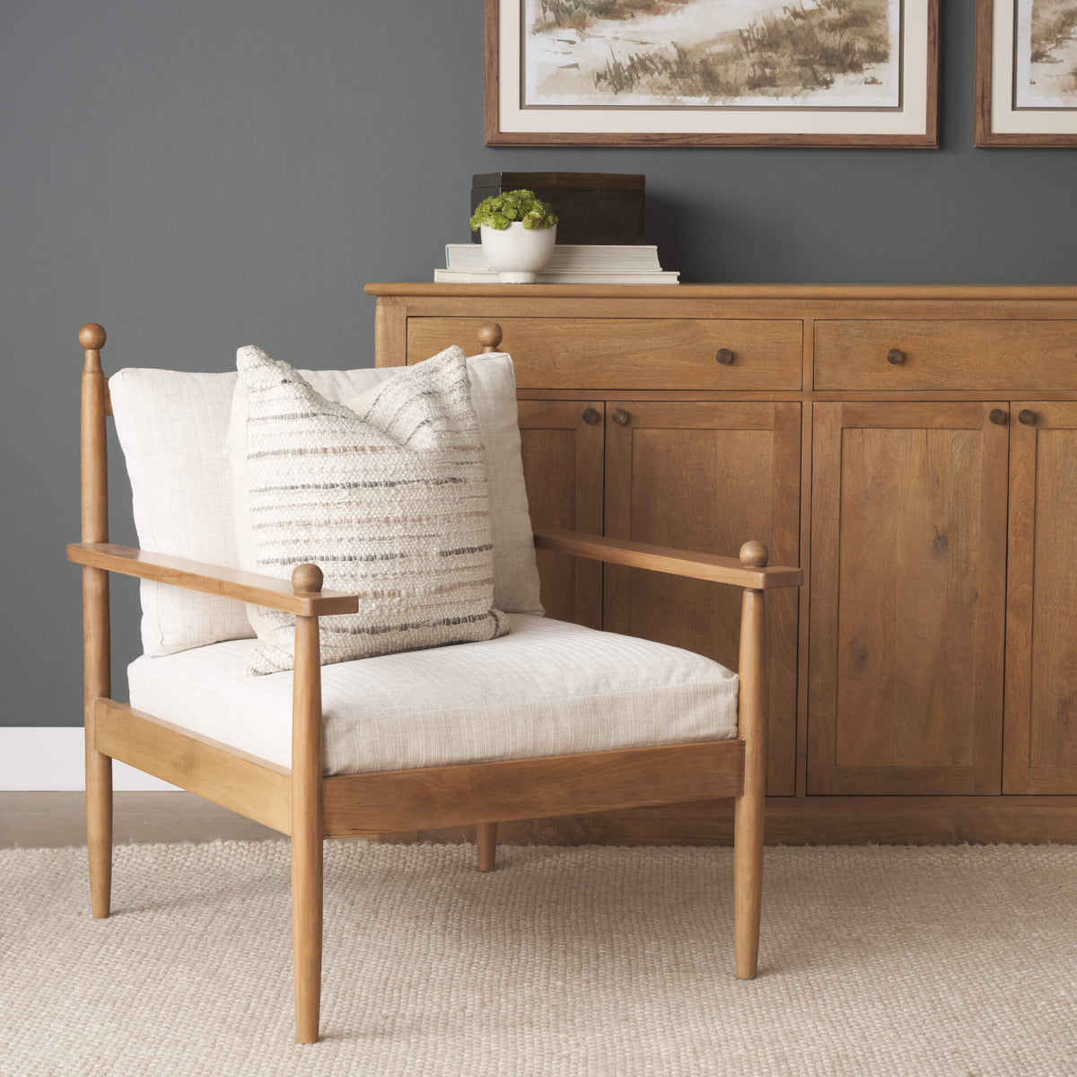 MERCANA DANNI BEIGE BEECH WOOD LOUNGE CHAIR 71178