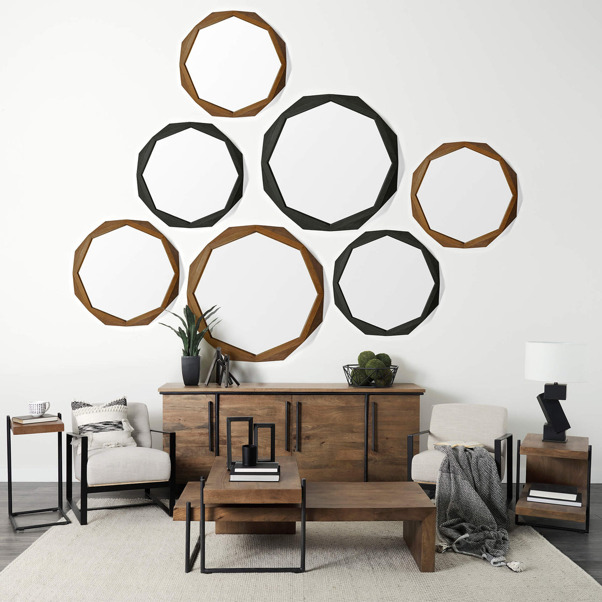 MERCANA ARAMIS II 41" OCTAGON BLACK WOOD FRAME MIRROR 69030