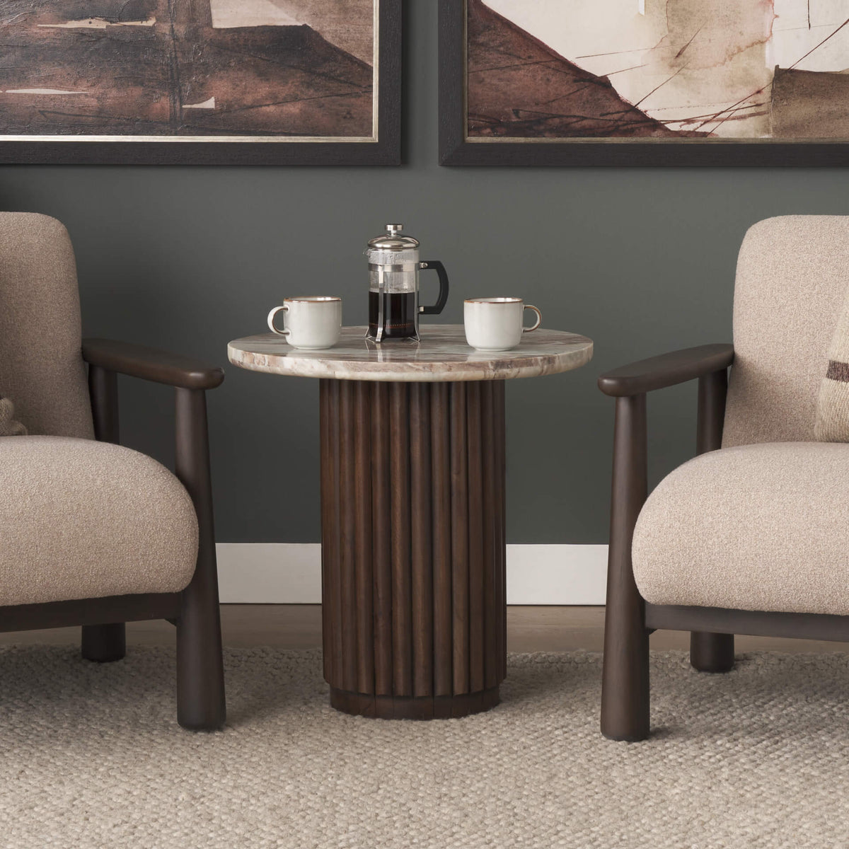 MERCANA MARBRELLO MARBLE FLUTED WOOD SIDE TABLE 71213-AB