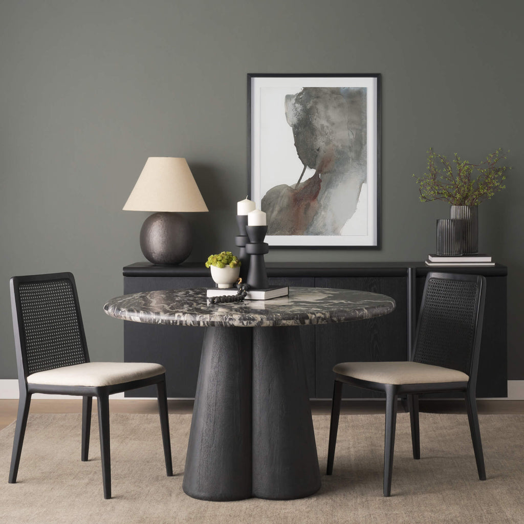 MERCANA MARILYN 48" MARBLE BLACK WOOD DINING TABLE 71221-AB