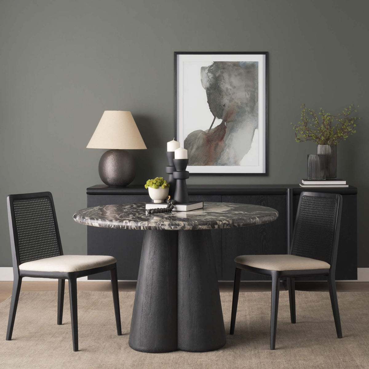 MERCANA MARILYN 48" MARBLE BLACK WOOD DINING TABLE 71221-AB