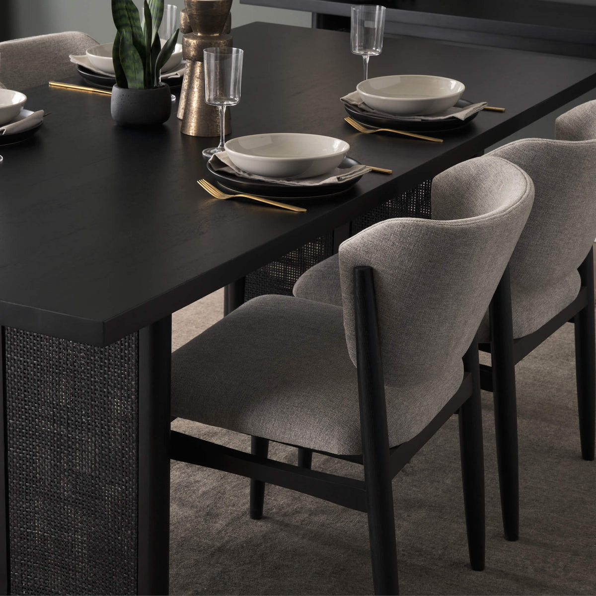 MERCANA GRIER 84" CANE DINING TABLE BLACK 71144