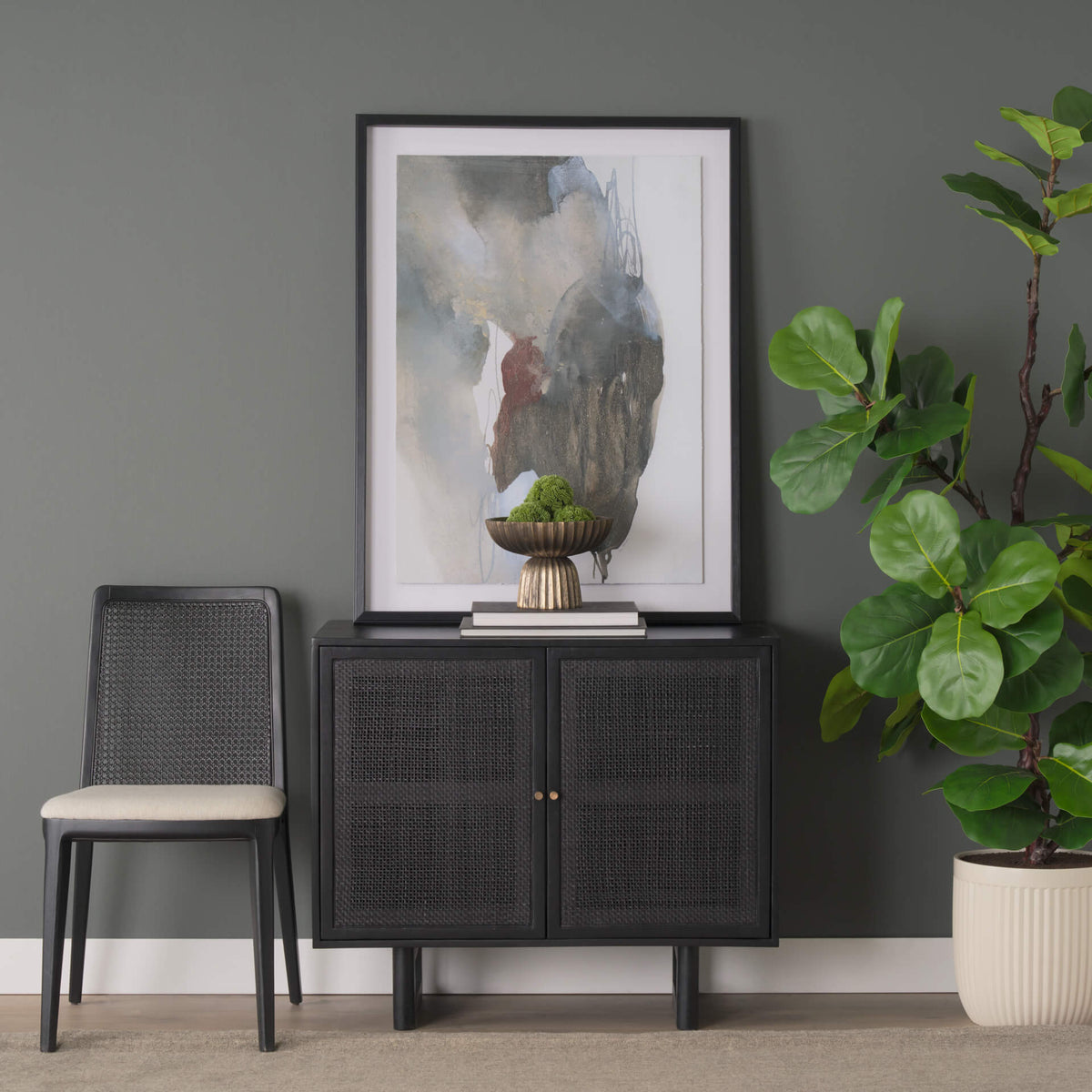 MERCANA GRIER 65" CANE ACCENT CABINET BLACK 71141