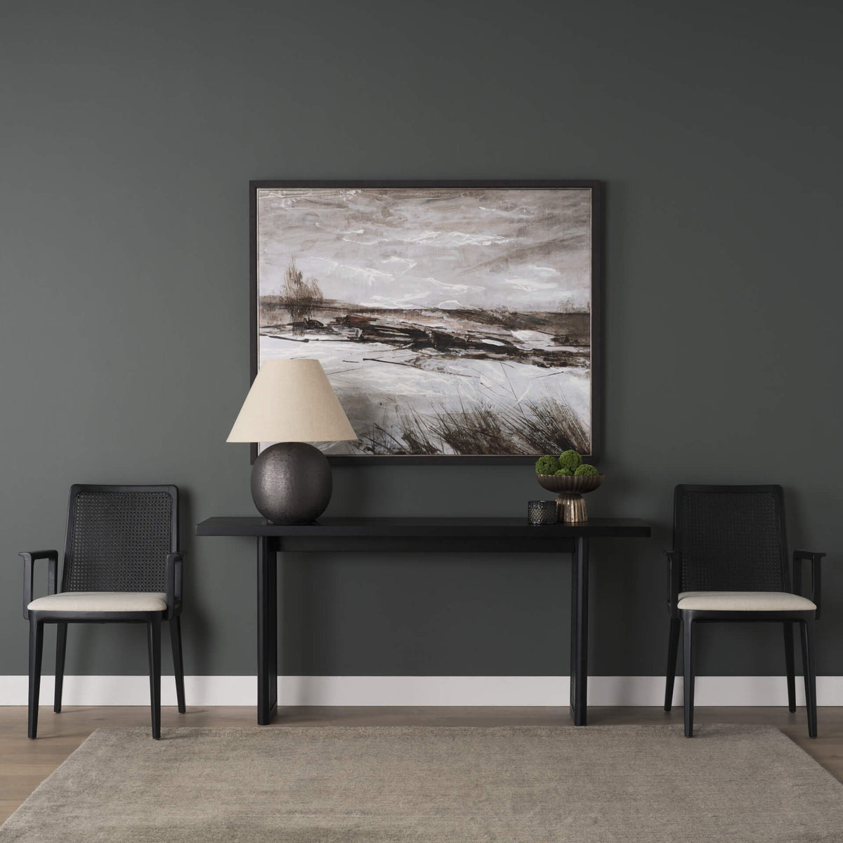 MERCANA GRIER 65" CANE CONSOLE TABLE BLACK 71142