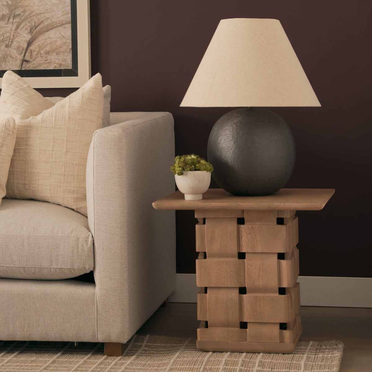 MERCANA TRELLYN LIGHT BROWN WOVEN BASE ACCENT TABLE 71295