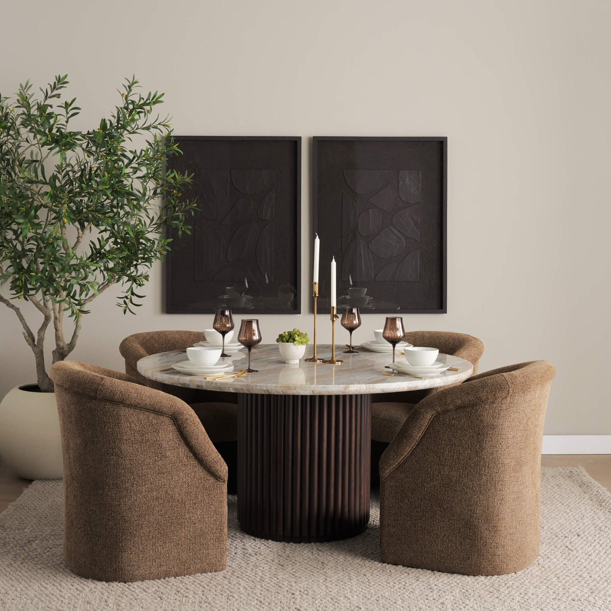 MERCANA MARBRELLO 60" MARBLE FLUTED WOOD DINING TABLE 71215-AB