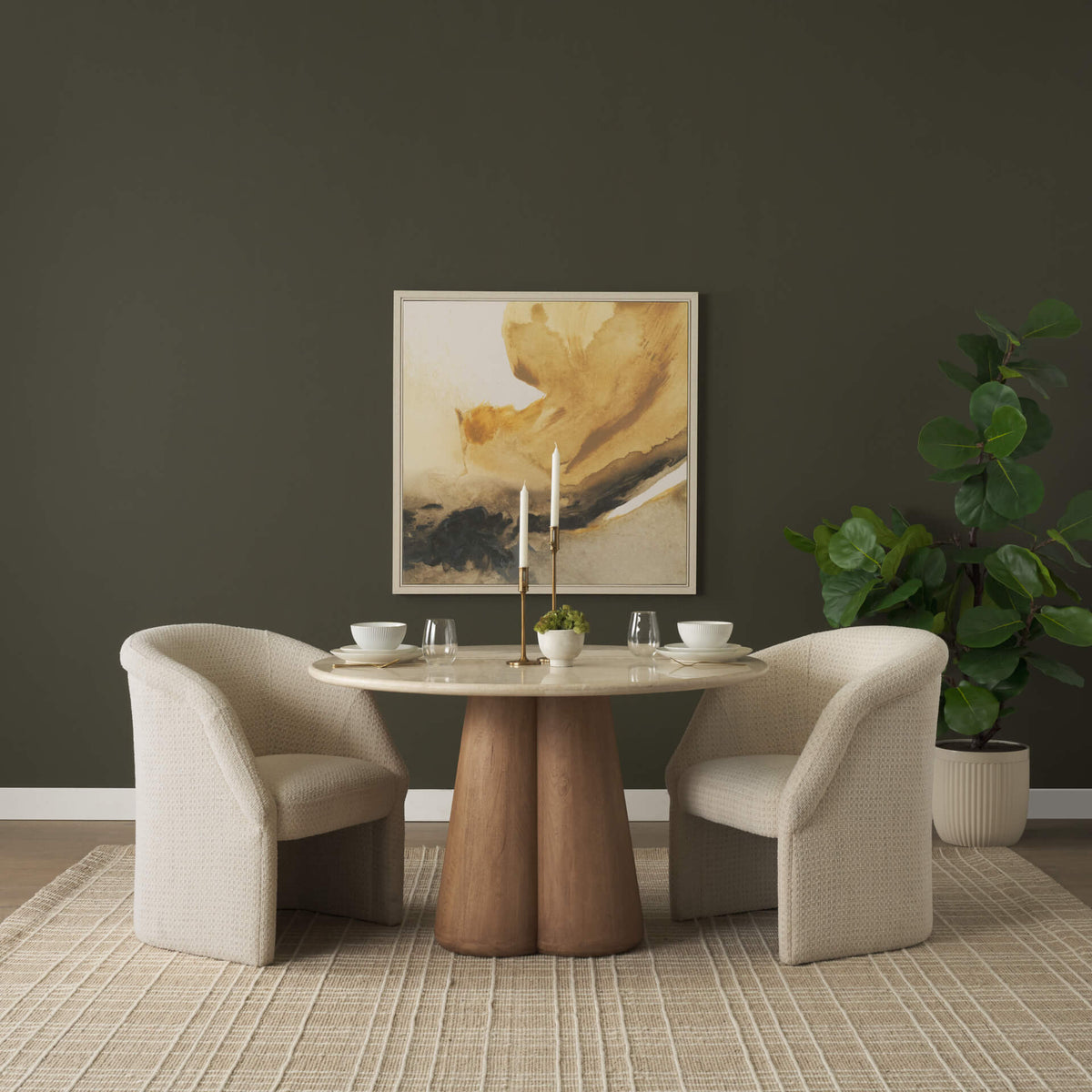 MERCANA MARILYN 48" MARBLE BROWN WOOD DINING TABLE 71222-AB
