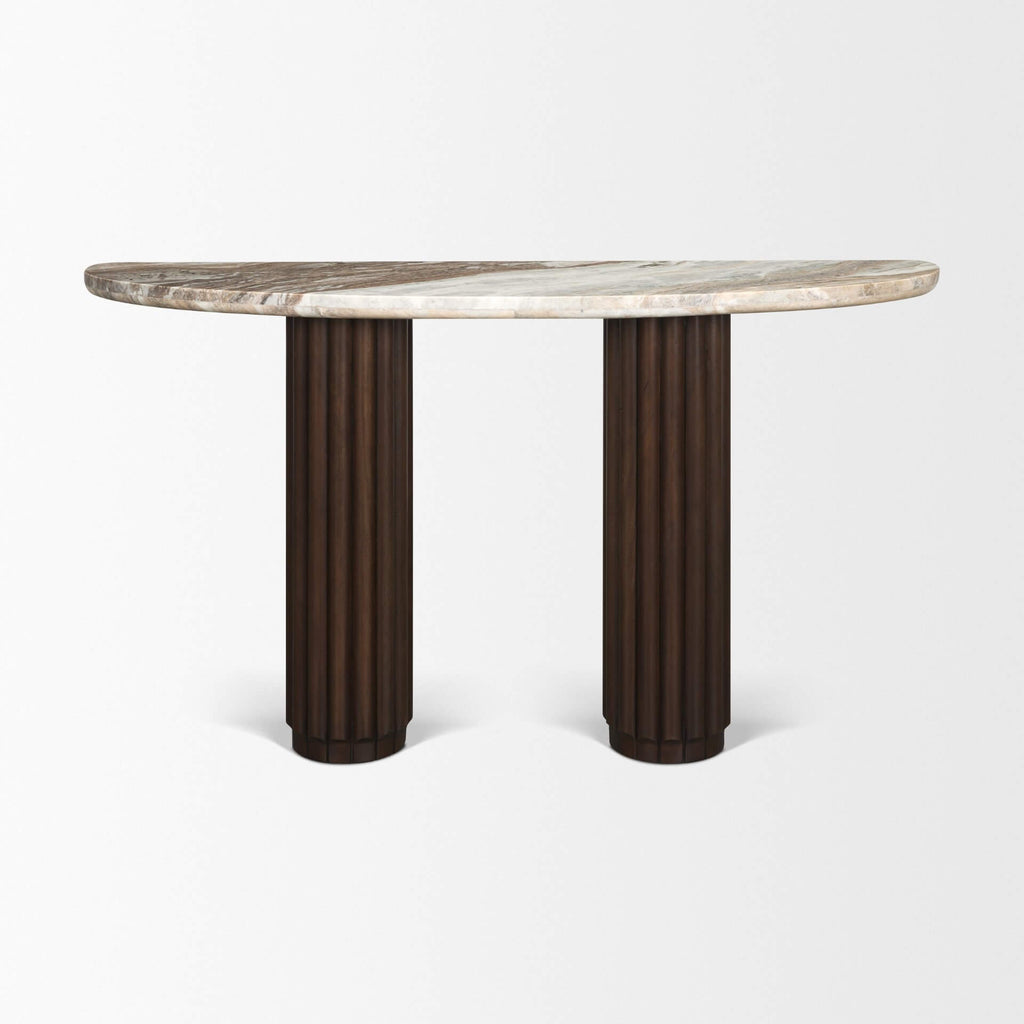 MERCANA MARBRELLO PINK MARBLE FLUTED WOOD CONSOLE TABLE  71287-AB
