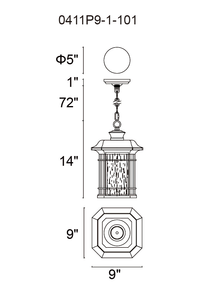 CWI LIGHTING  BLACKBURN 1 LIGHT OUTDOOR BLACK PENDANT 0411P9-1-101
