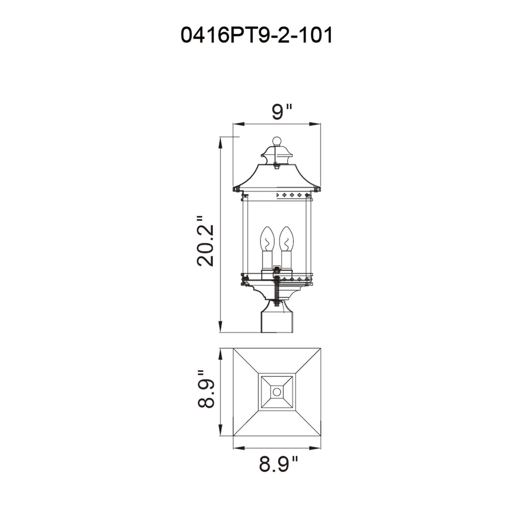 CWI LIGHTING CLEVELAND 2 LIGHT BLACK OUTDOOR LANTERN HEAD 0416PT9-2-101
