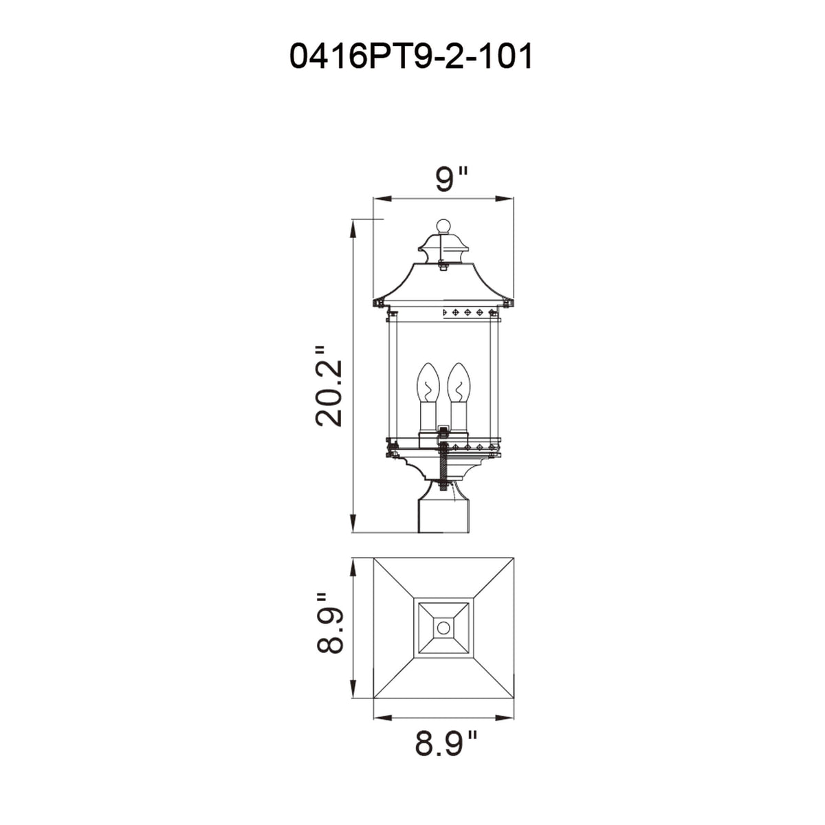 CWI LIGHTING CLEVELAND 2 LIGHT BLACK OUTDOOR LANTERN HEAD 0416PT9-2-101