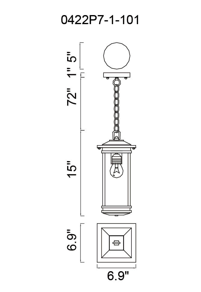 CWI LIGHTING  OAKWOOD 1 LIGHT OUTDOOR BLACK PENDANT 0422P7-1-101