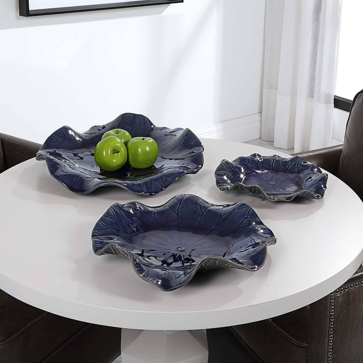 UTTERMOST ABELLA CERAMIC WALL DECOR COBALT SET OF THREE 04253