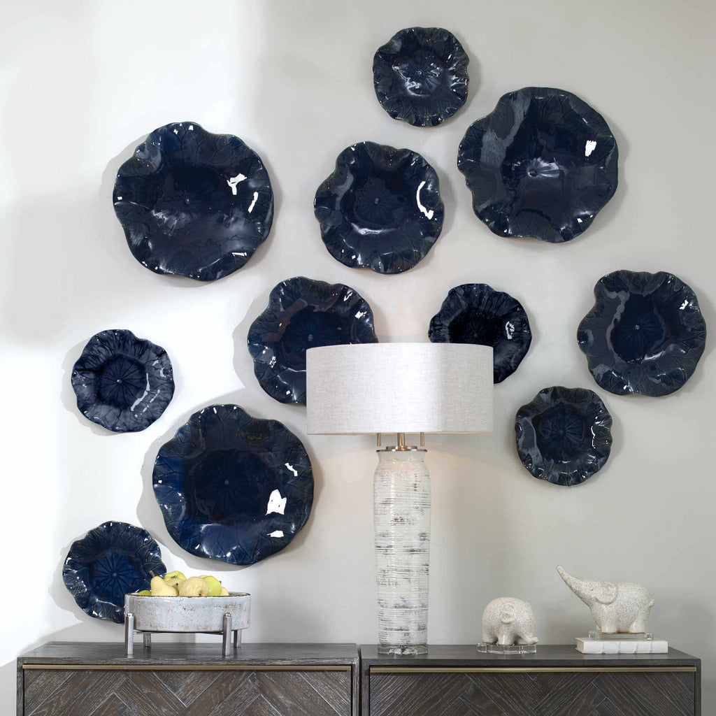UTTERMOST ABELLA CERAMIC WALL DECOR COBALT SET OF THREE 04253
