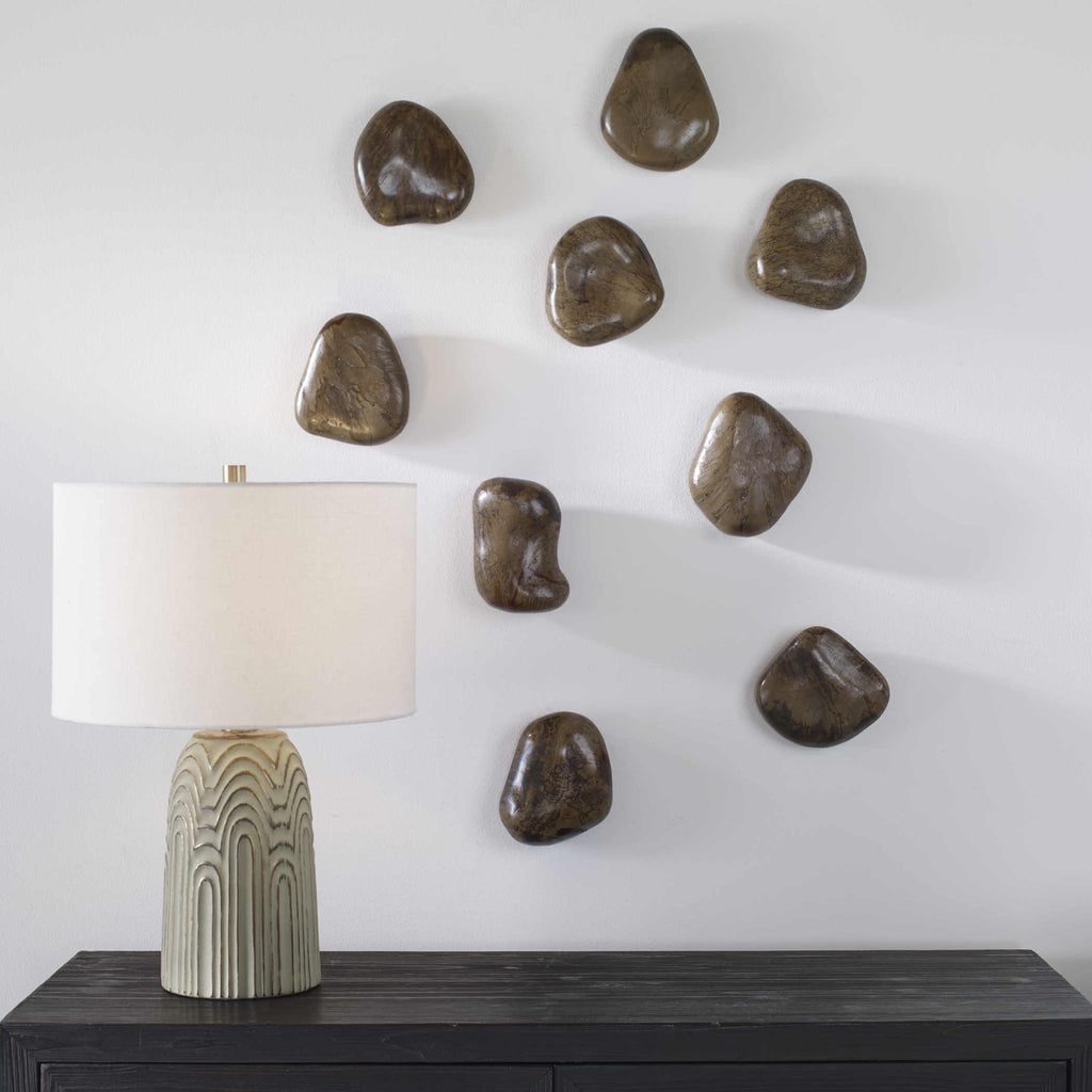 UTTERMOST PEBBLES WOOD WALL DECOR WALNUT SET OF NINE 04323
