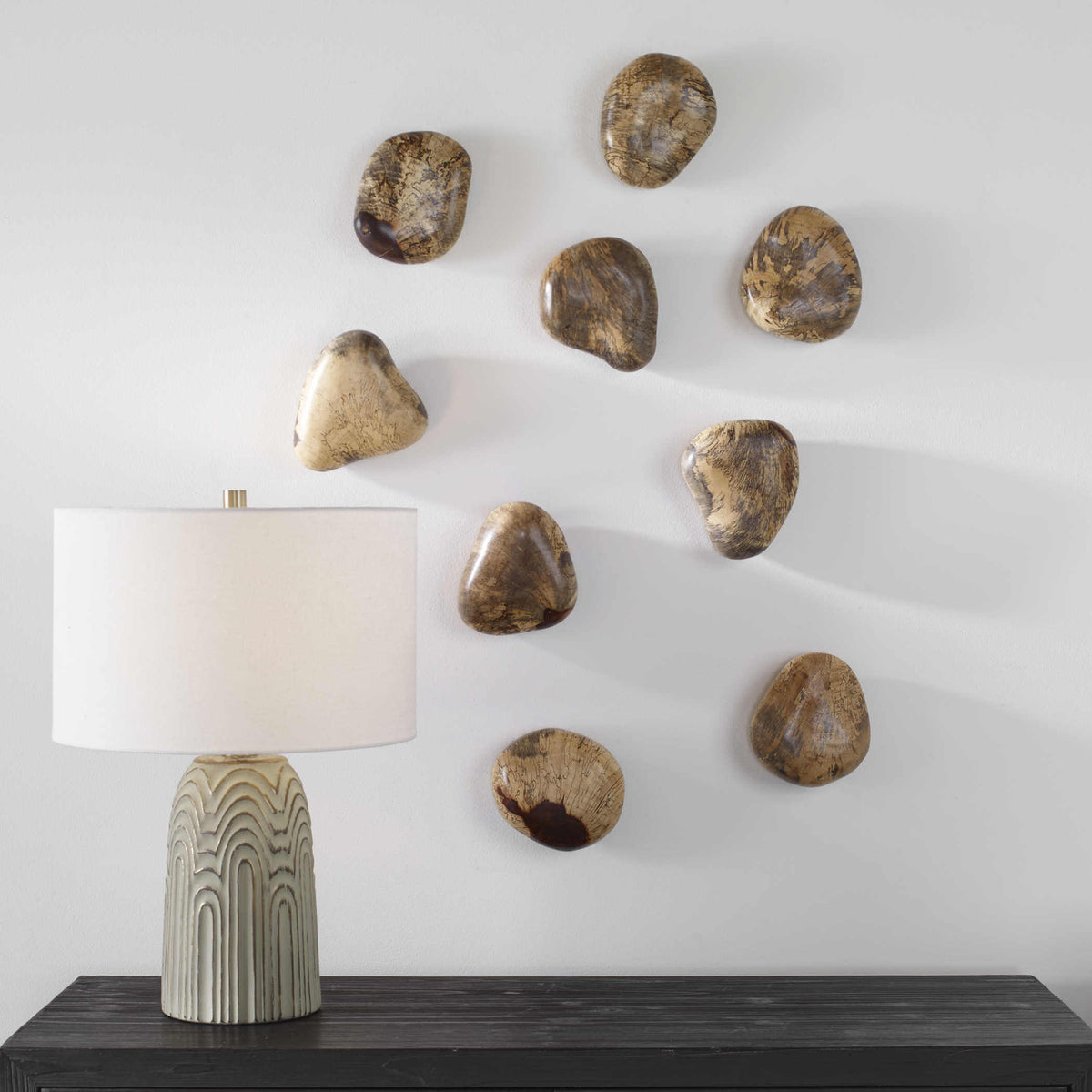 UTTERMOST PEBBLES WOOD WALL DECOR BLONDE SET OF NINE 04324