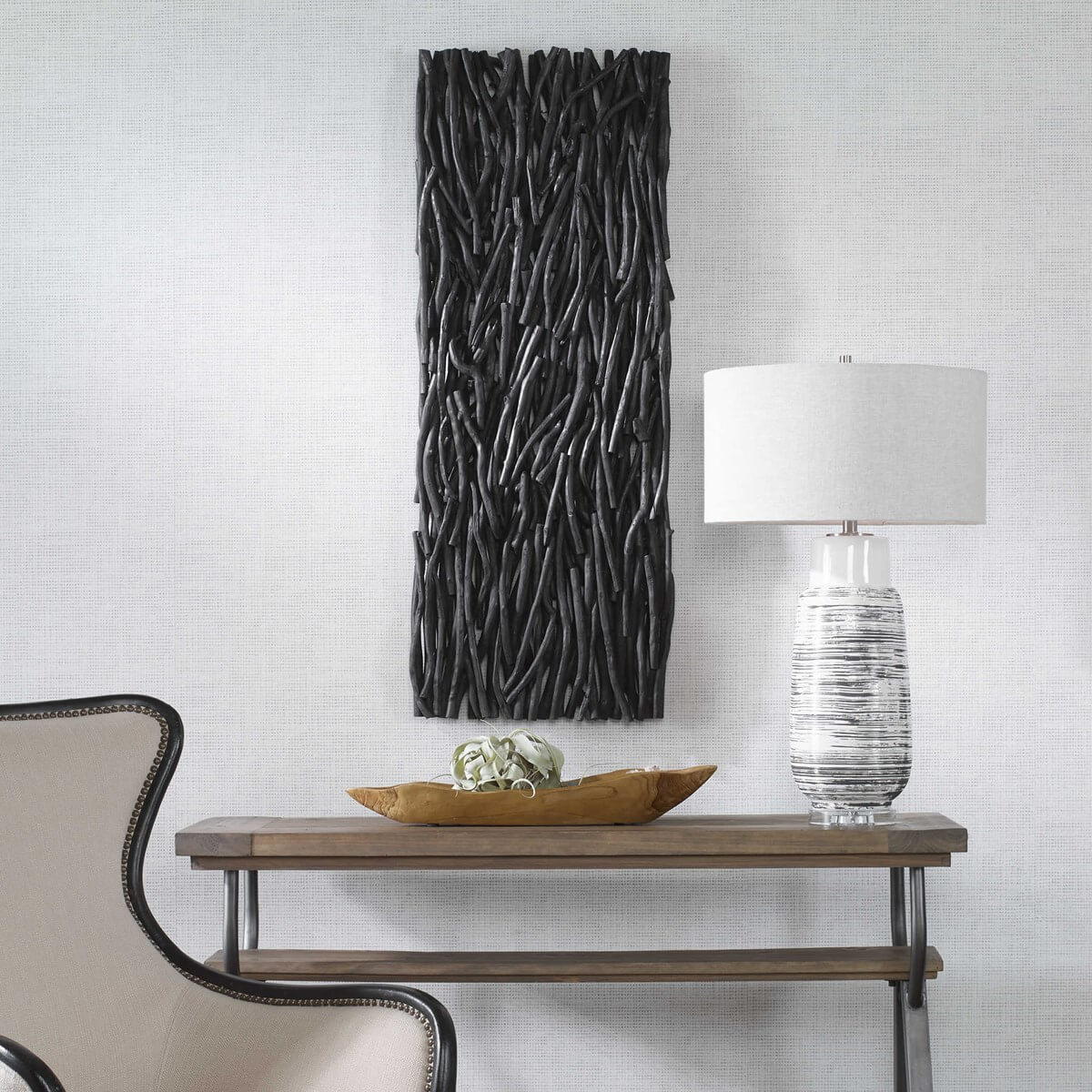 UTTERMOST GATHERED TEAK WOOD WALL DECOR BLACK 04331