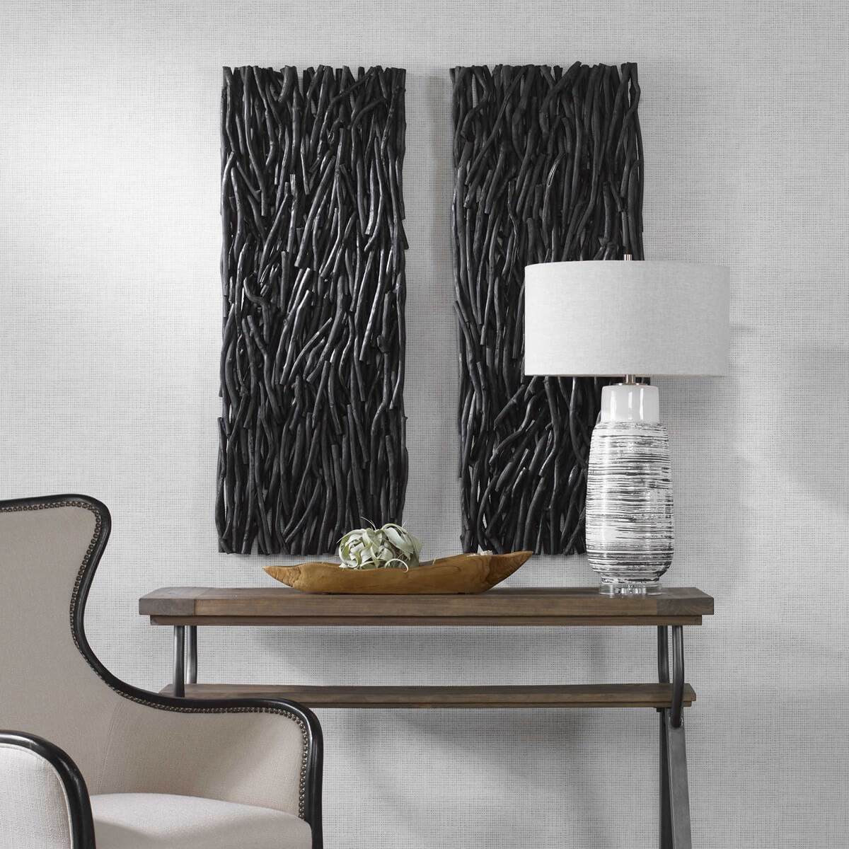UTTERMOST GATHERED TEAK WOOD WALL DECOR BLACK 04331