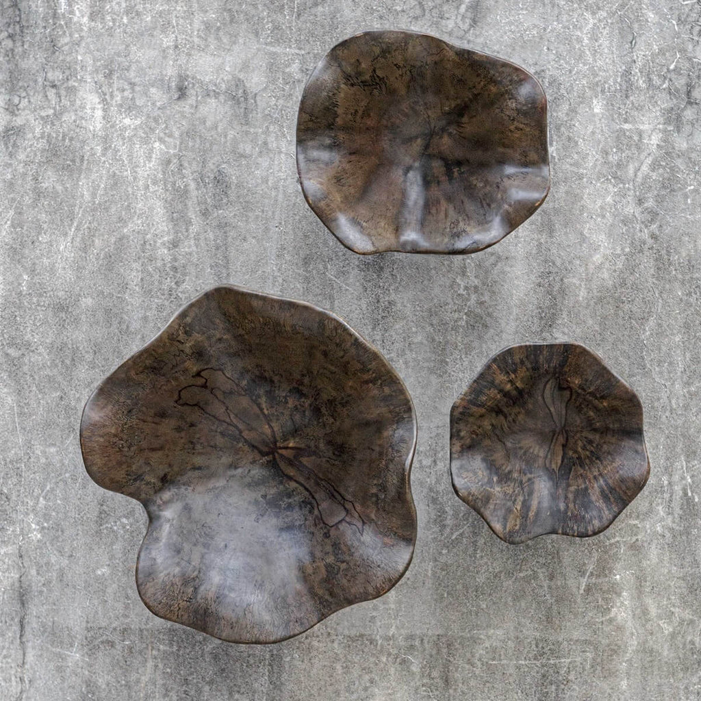 UTTERMOST TEO WOOD WALL DECOR MOCHA S/3 04361