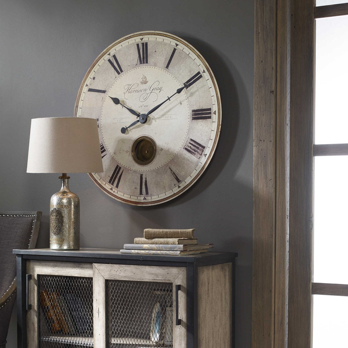 UTTERMOST HARRISON GRAY 30" WALL CLOCK 06033