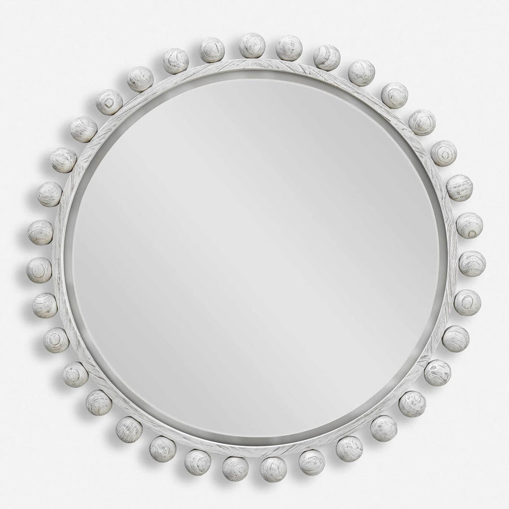 UTTERMOST CYRA WOOD ROUND MIRROR AGED IVORY 08175