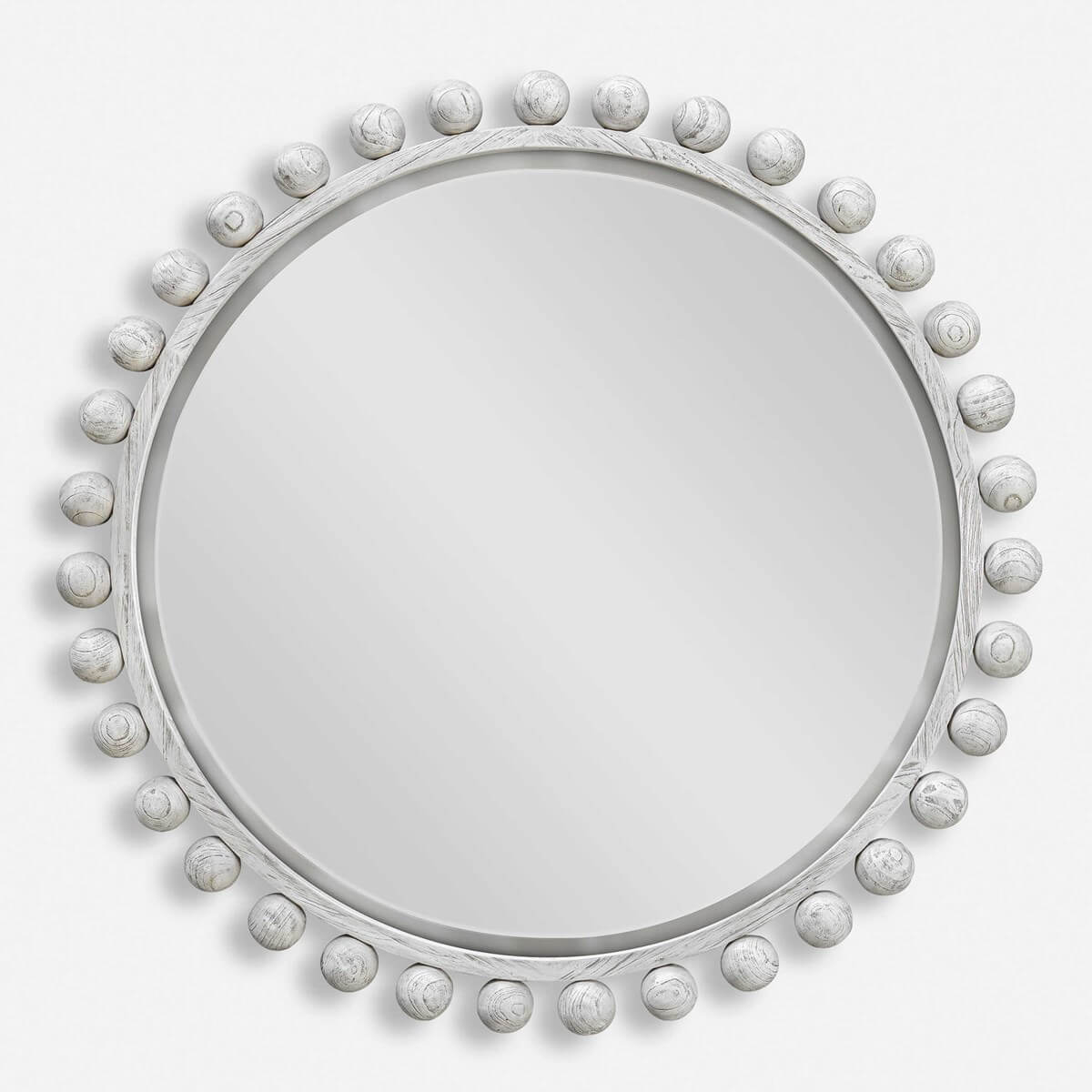 UTTERMOST CYRA WOOD ROUND MIRROR AGED IVORY 08175