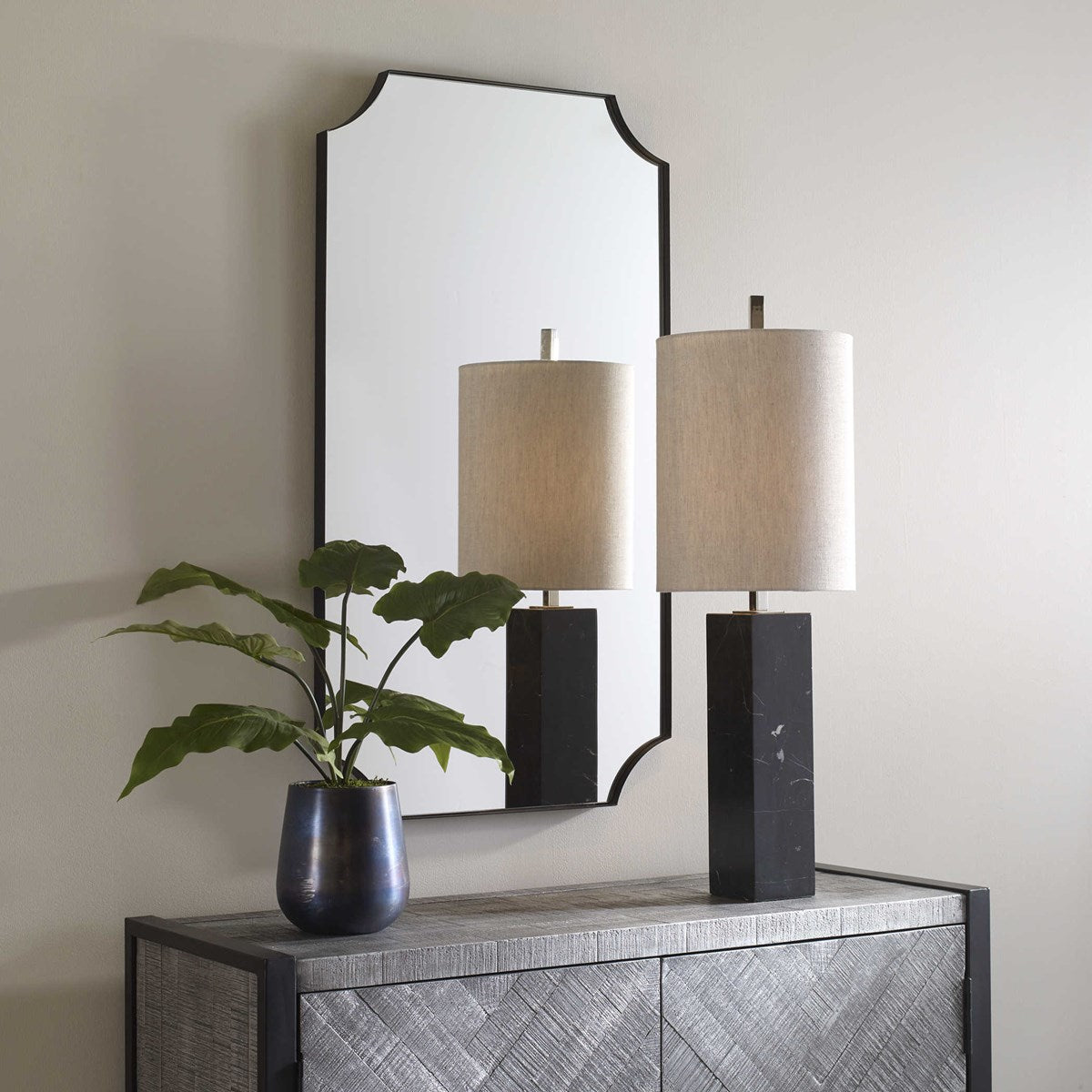 Uttermost Lennox Black Scalloped Corner Mirror 09709