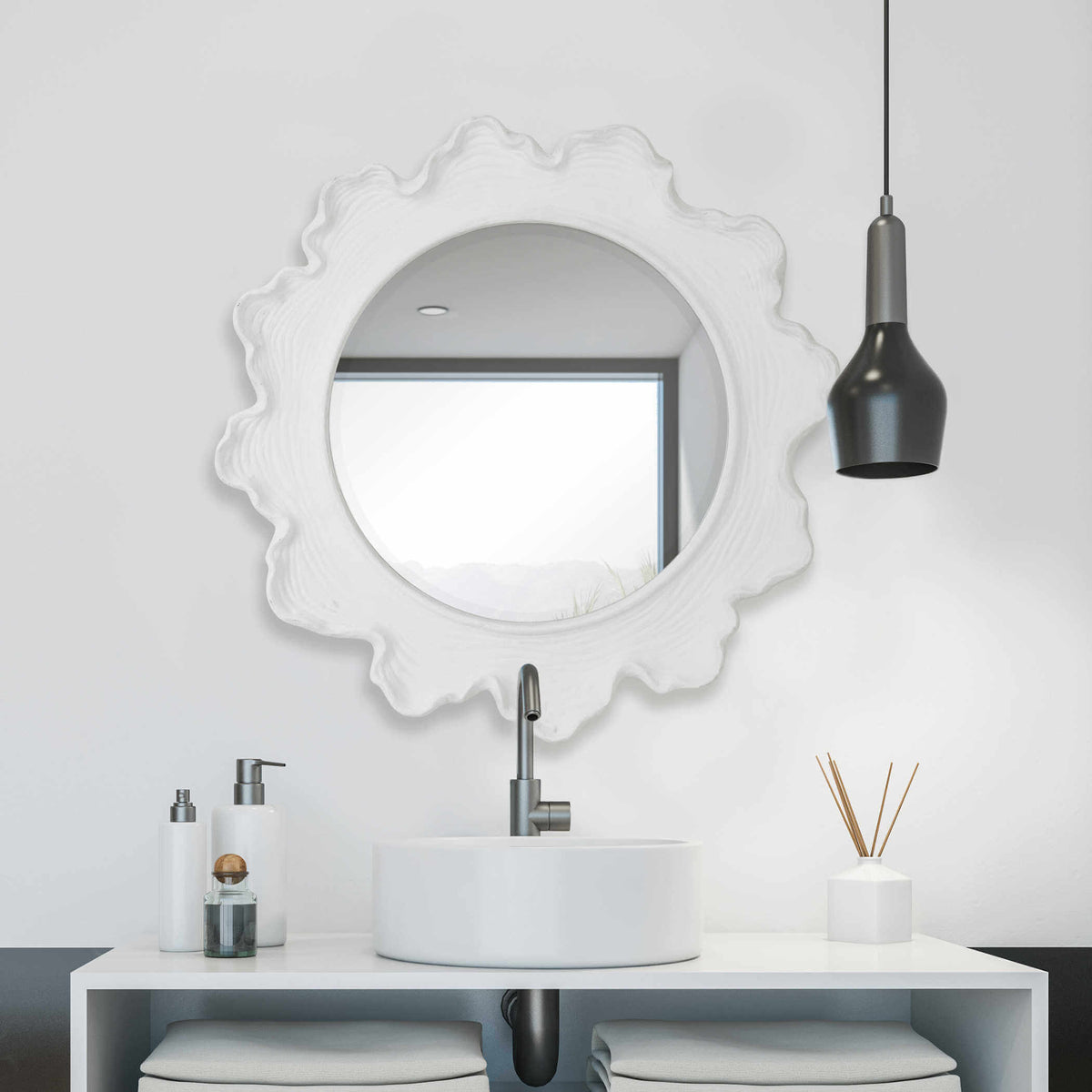 UTTERMOST SEA CORAL ROUND MIRROR WHITE 09797
