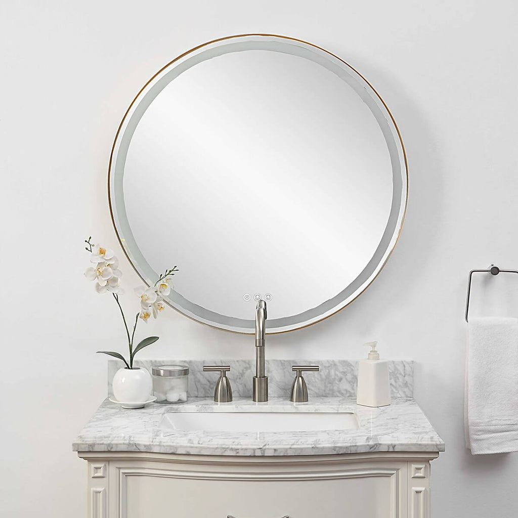 UTTERMOST CROFTON LIGHTED ROUND MIRROR BRASS 09947