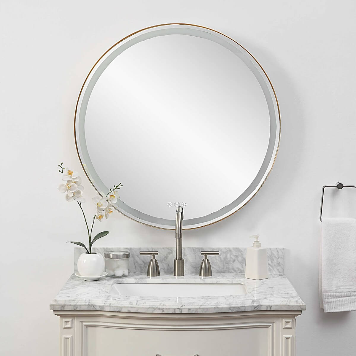 UTTERMOST CROFTON LIGHTED ROUND MIRROR BRASS 09947
